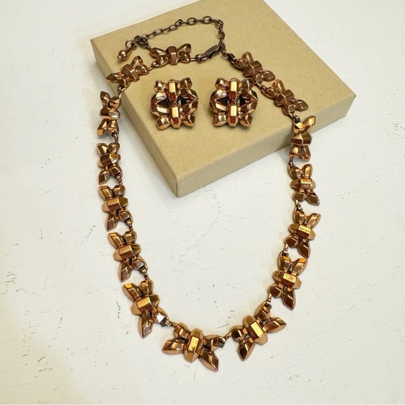 Elegant Renoir Copper Firefly Parure Necklace & Clip-on Earrings Signed Set - Picture 1 of 13